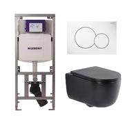 QeramiQ Dely Swirl Pack WC - 36.5x53cm - réservoir encastré Geberit UP320 - abattant mince - plaque de déclenchement sigma blanche - boutons ronds - noir mat 0701131/0700518/SW1000768/SW1026258