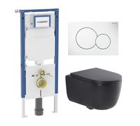 QeramiQ Dely Swirl Pack WC - 36,5x53cm - réservoir encastré Geberit UP720 Duofix Sigma - assise 35mm - plaque de commande sigma blanche - boutons ronds - noir mat SW1237202/0700518/SW1000769/SW1026258