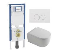 QeramiQ Dely Swirl Pack WC - 36,5x53cm - réservoir encastré Geberit UP720 Duofix Sigma - assise 35mm - plaque de commande blanche - boutons ronds - blanc mat SW730486/SW1237202/SW1000767/SW1026257