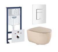 QeramiQ Dely Swirl Pack WC - 36,5x53cm - réservoir encastré Grohe Rapid - abattant mince - plaque de commande blanche - boutons rectangulaires - beige 0720003/0729205/SW1000770/SW1026259