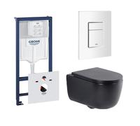 QeramiQ Dely Swirl Pack WC - 36,5x53cm - réservoir encastré Grohe Rapid - abattant mince - plaque de commande blanche - boutons rectangulaires - noir mat 0720003/0729205/SW1000768/SW1026258
