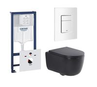 QeramiQ Dely Swirl Pack WC - 36,5x53cm - réservoir encastré Grohe Rapid - assise de 35mm - plaque de déclenchement blanche - boutons rectangulaires - noir mat 0720003/0729205/SW1000769/SW1026258
