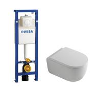 QeramiQ Dely Swirl Pack WC - 36.5x53cm - Wisa XS réservoir WC attenant - 35mm Abattant WC - plan de couverture blanche - boutons ronds - brillant blanc 0704406/SW1000767/SW1026256