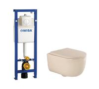 QeramiQ Dely Swirl Pack WC - 36.5x53cm - Wisa XS réservoir WC attenant - 35mm Abattant WC - plan de couverture blanche - boutons ronds - beige 0704406/SW1000771/SW1026259