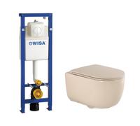QeramiQ Dely Swirl Pack WC - 36.5x53cm - Wisa XS réservoir WC attenant - abattant mince - plan de couverture blanche - boutons ronds - beige 0704406/SW1000770/SW1026259