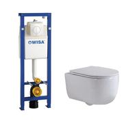 QeramiQ Dely Swirl Pack WC - 36.5x53cm - Wisa XS réservoir WC attenant - abattant mince - plan de couverture blanche - boutons ronds - brillant blanc 0704406/sw1000766/SW1026256