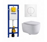 QeramiQ Dely Swirl Pack WC - 6.5x53cm - réservoir encastré Wisa XS - abattant mince - plaque de commande blanche - boutons ronds - blanc mat 0704406/sw1000766/SW1026257