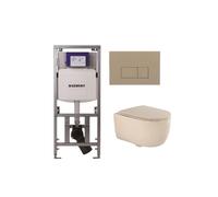 QeramiQ Dely Swirl Pack WC suspendu - 36.3x51.7cm - bâti-support Geberit UP320 - abattant 35mm - plaque de commande taupe - boutons rectangulaires - beige 0701131/SW1102379/SW1000771/SW1026259