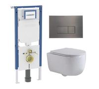 QeramiQ Dely Swirl Toiletset - 36.3x51.7cm - diepspoel - rimless - Geberit UP720 Duofix Sigma inbouwreservoir - slim zitting - gunmetal bedieningsplaat - rechtehoekige knoppen - wit mat SW1237202/SW70