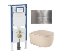 QeramiQ Dely Swirl Toiletset - 36.3x51.7cm - Geberit UP720 Duofix Sigma inbouwreservoir - 35mm zitting - steel bedieningsplaat - rechthoekige knoppen - beige SW1237202/SW706195/SW1000771/SW1026259