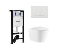 QeramiQ Dely Toiletset - 36.3x51.7cm - cuvette profonde - rimless - Réservoir encastré avec mécanisme de chasse Geberit UP320 - abattant WC à fermeture douce - plaque de commande blanche brillante - b