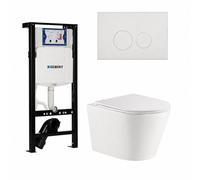 QeramiQ Dely Toiletset - 36.3x51.7cm - cuvette profonde - rimless - réservoir encastré avec mécanisme de chasse Geberit UP320 - abattant WC à fermeture douce - plaque de commande blanche brillante - b