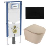 QeramiQ Dely Toiletset - 36.3x51.7cm - diepspoel - rimless - Geberit UP720 inbouwreservoir - softclose toilet zitting - metaal mat zwart bedieningsplaat - rechthoekige knoppen - mat beige SW1000764/SW