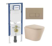 QeramiQ Dely Toiletset - 36.3x51.7cm - diepspoel - rimless - Geberit UP720 inbouwreservoir - softclose toilet zitting 35 mm - bedieningsplaat taupe - rechthoekige knoppen - mat beige SW1000764/SW10007