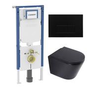 QeramiQ Dely Toiletset - 36.3x51.7cm - diepspoel - rimless - Geberit UP720 inbouwreservoir - softclose toilet zitting 35 mm - metaal mat zwarte bedieningsplaat - rechthoekige knoppen - mat zwart SW102