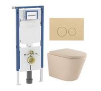 QeramiQ Dely Toiletset - 36.3x51.7cm - diepspoel - rimless - Geberit UP720 inbouwreservoir - softclose toilet zitting 35 mm - bedieningsplaat beige - ronde knoppen - mat beige SW1000764/SW1000771/SW12