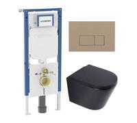 QeramiQ Dely Toiletset - 36.3x51.7cm - diepspoel - rimless - Geberit UP720 inbouwreservoir - softclose toilet zitting 35 mm - bedieningsplaat taupe - rechthoekige knoppen - mat zwart SW1026253/SW10007