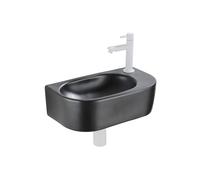 QeramiQ Fuente Ensemble de Lavabo - 40x21.5x12cm - droit - lisse - demi-rond - 1 trou de robinet - céramique - ensemble de robinet blanc mat - bouchon de vidange - siphon réduit - noir mat SW1209552/S