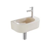 QeramiQ Fuente Ensemble de lavabo - 40x21.5x12cm - droit - lisse - demi-rond - 1 trou de robinet - céramique - robinet de lave-mains en acier inoxydable brossé - bouchon de vidange - siphon abaissé -