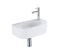 QeramiQ Fuente Ensemble de lavabo - 40x21.5x12cm - droit - lisse - demi-rond - 1 trou de robinet - céramique - robinet de lavabo chrome - bouchon de vidange - siphon abaissé - blanc mat SW1209551/SW69