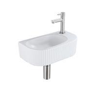 QeramiQ Fuente Ensemble de Lavabo - 40x21.5x12cm - droit - strié - demi-rond - 1 trou de robinet - céramique - ensemble de robinet en acier inoxydable brossé - bouchon de vidange - siphon abaissé - bl