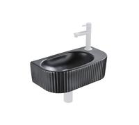 QeramiQ Fuente Ensemble de Lavabo - 40x21.5x12cm - droit - strié - demi-rond - 1 trou de robinet - céramique - ensemble de robinet blanc mat - bouchon de vidange - siphon réduit - noir mat SW1522214/S