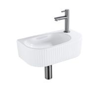 QeramiQ Fuente Ensemble de Lavabo - 40x21.5x12cm - droite - strié - demi-rond - 1 trou de robinet - céramique - ensemble de robinet gunmetal - bouchon de vidange - siphon réduit - blanc brillant SW120