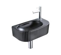 QeramiQ Fuente Ensemble de Lavabo - 40x21.5x12cm - droite - strié - demi-rond - 1 trou de robinet - céramique - ensemble de robinet chrome - bouchon de vidange - siphon réduit - noir mat SW1209544/SW6