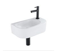 QeramiQ Fuente Ensemble de Lavabo - 40x21.5x12cm - droite - strié - demi-rond - 1 trou de robinet - céramique - ensemble de robinet noir mat - bouchon de vidange - siphon abaissé - blanc mat SW1209543