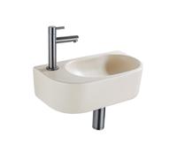 QeramiQ Fuente Ensemble de Lavabo - 40x21.5x12cm - gauche - lisse - demi-rond - 1 trou de robinet - céramique - ensemble de robinet gunmetal - bouchon de vidange - siphon abaissé - beige SW1209557/SW7