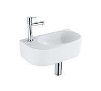 QeramiQ Fuente Ensemble de Lavabo - 40x21.5x12cm - gauche - lisse - demi-rond - 1 trou de robinet - céramique - ensemble de robinet chrome - bouchon de vidange - siphon réduit - blanc mat SW1209555/SW