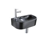 QeramiQ Fuente Ensemble de lavabo - 40x21.5x12cm - gauche - lisse - demi-rond - 1 trou de robinet - céramique - robinet de lavabo chrome - bouchon de vidange - siphon réduit - noir mat SW1209556/SW696