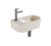 QeramiQ Fuente Ensemble de Lavabo - 40x21.5x12cm - gauche - strié - demi-rond - 1 trou de robinet - céramique - ensemble de robinet gunmetal - bouchon de vidange - siphon abaissé - beige SW1209549/SW7