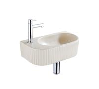QeramiQ Fuente Ensemble de Lavabo - 40x21.5x12cm - gauche - strié - demi-rond - 1 trou de robinet - céramique - ensemble de robinet chrome - bouchon de vidange - siphon réduit - beige SW1209549/SW6962