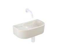 QeramiQ Fuente Ensemble de Lavabo - 40x21.5x12cm - lisse - demi-rond - sans trou pour robinet - céramique - ensemble de robinet blanc mat - bouchon de vidange - siphon abaissé - beige SW1210765/SW6962