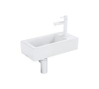 QeramiQ Fuente Ensemble lave-mains - 37.5x18.5x9cm - céramique - trou de robinet à droite - robinet de lave-mains blanc mat - bonde - siphon abaissé - Blanc mat SW1122446/SW696206/SW696216/SW1210972