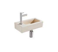 QeramiQ Fuente Ensemble lave-mains - 37.5x18.5x9cm - céramique - trou de robinet gauche - robinet de lave-mains inox brossé - bonde - siphon bas - Beige mat SW1122452/SW696207/SW696217/SW696237
