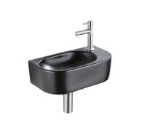 QeramiQ Fuente Ensemble lave-mains - 40x21.5x12cm - droite - lisse - semi-circulaire - 1 trou de robinet - céramique - robinet de lave-mains inox brossé - bouchon de vidage - siphon abaissé - noir mat
