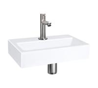 QeramiQ Fuente Pack Lave-mains - 38x7x24cm - 1 trou de robinet - céramique - robinet Inox brossé - Blanc brillant SW696237/SW696207/SW696217/SW21912