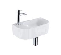 QeramiQ Fuente pack lave-mains - 40 x 21,5 x 12 cm - céramique blanc mat - perçage à gauche - robinet chromé - cannelé SW1522209/SW696209/SW696219/SW696234