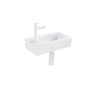 QeramiQ Fuente Set de lave-mains - 37.5x18.5x9cm - céramique - trou de robinet à gauche - robinet de lave-mains blanc mat - bonde - siphon bas - Blanc brillant SW1122449 / SW696206 / SW696216 / SW1210