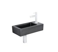 QeramiQ Lave-mains Kit lave-mains - 37.5x18.5x9cm - céramique - trou de robinet à droite - robinet lave-mains mat blanc - bonde de vidage - siphon abaissé - Mat Noir SW1122447/SW696206/SW696216/SW1210