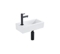 QeramiQ Lave-mains Kit lave-mains - 37.5x18.5x9cm - céramique - trou de robinet gauche - robinet lave-mains noir mat - bonde de vidage - siphon abaissé - Mat blanc SW1122450/SW696205/SW696215/SW696235