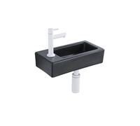 QeramiQ Lave-mains Kit lave-mains - 37.5x18.5x9cm - céramique - trou de robinet gauche - robinet lave-mains mat blanc - bonde de vidage - siphon abaissé - Mat Noir SW1122451/SW696206/SW696216/SW121097