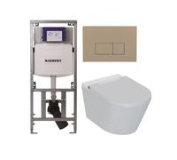 QeramiQ Luma Ensemble WC-douche - réservoir encastré Geberit UP320 - avec châssis Burda - sèche-cheveux - douchette féminine - plaque de commande taupe - boutons rectangulaires - blanc brillant SW1102