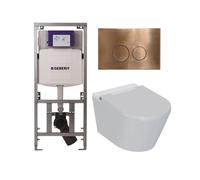 QeramiQ Luma Ensemble WC-douche - réservoir encastré Geberit UP320 - avec châssis Burda - séchoir - douchette féminine - plaque de commande cuivre - boutons ronds - blanc brillant SW1247816/SW706196/0