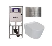 QeramiQ Luma Set WC-douche - Réservoir encastré Geberit UP320 - avec bâti-support Burda - sèche-cheveux - douchette féminine - plaque de commande en inox - boutons rectangulaires - blanc brillant SW12