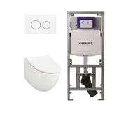 Qeramiq Salina 2.0 Ensemble WC - Geberit UP320 Burda réservoir encastré - abattant WC à fermeture douce - plaque de commande blanche brillante - boutons ronds - blanc brillant SW1247815/SW1381697/SW70