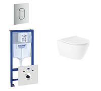 QeramiQ Salina Pack WC - réservoir encastré - sans bride - WC suspendu - fermeture douce - plaque de déclenchement verticale en chrome mat 0729205/0729241/sw96855/sw96857/