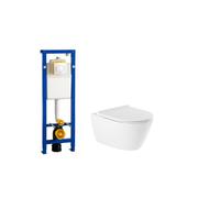 QeramiQ Salina Pack WC - sans bride - à fond creux - abattant à fermeture douce - abattant à déclipsage rapide - plaque de déclenchement argos blanc brillant - blanc 0704406/sw96855/sw96857/